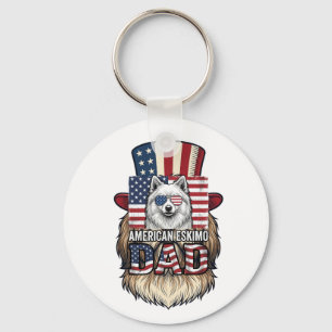 American Eskimo Dad Patriotic Vintage Dog Keychain