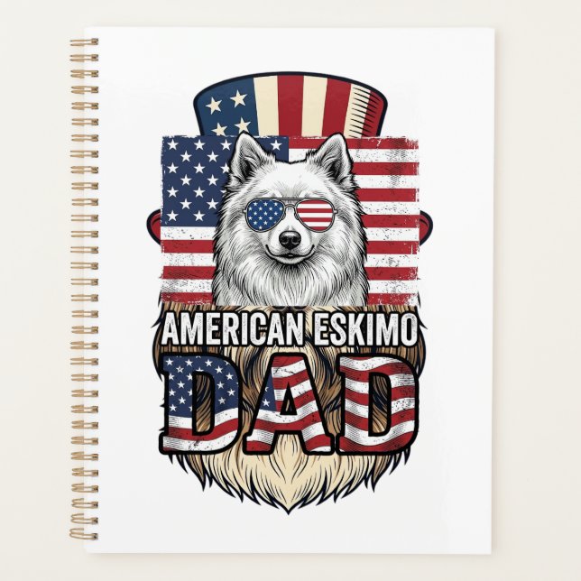 American Eskimo Dad Patriotic Vintage Dog Planner (Front)