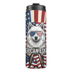 American Eskimo Dad Patriotic Vintage Dog Thermal Tumbler
