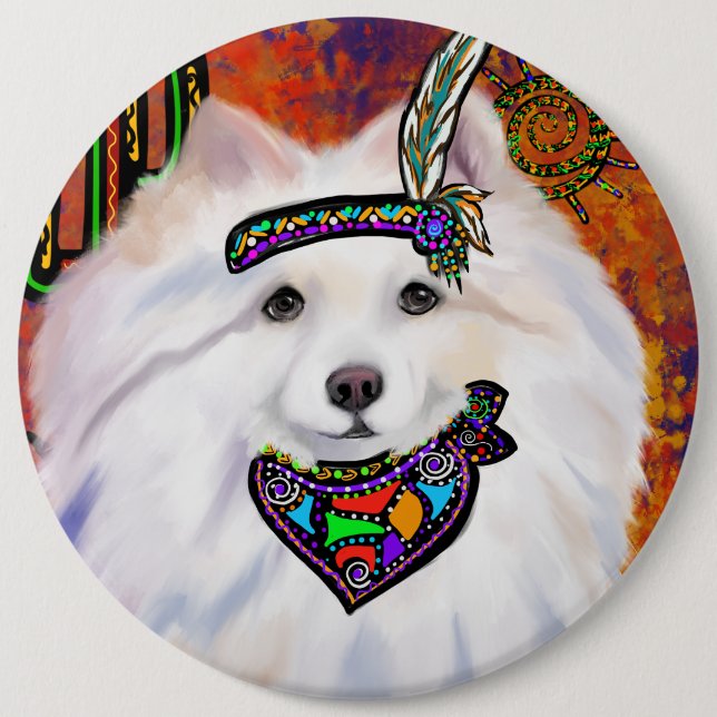 American Eskimo Dog  6 Inch Round Button (Front)