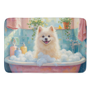 American Eskimo Dog Bath Time Cute Bathroom Decor Mat