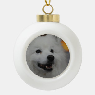 American Eskimo Dog Ceramic Ball Christmas Ornament