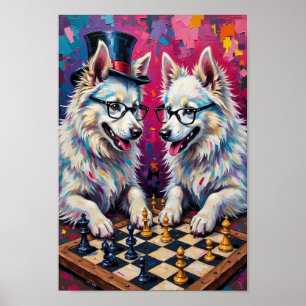 American Eskimo Dog Chess Pop Art, Funny Eskie Poster