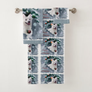 American Eskimo Dog Christmas Bath Towel Set