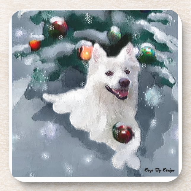 American Eskimo Dog Christmas Coaster (Front)