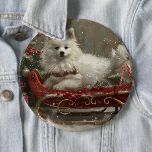 American Eskimo Dog Christmas Festive  6 Inch Round Button