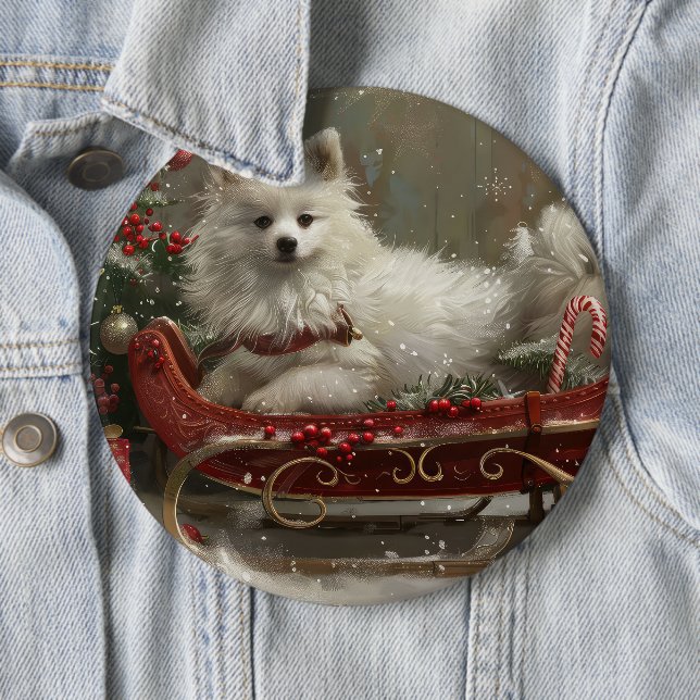 American Eskimo Dog Christmas Festive  6 Inch Round Button (In Situ)