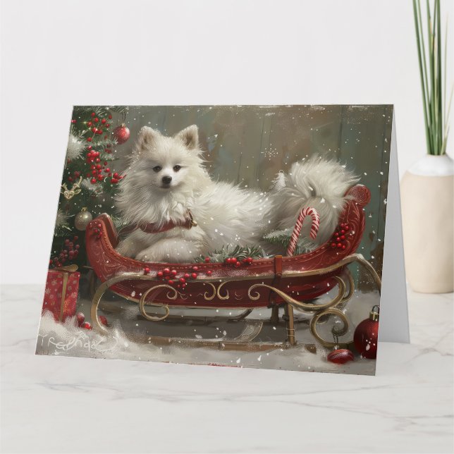 American Eskimo Dog Christmas Festive  Card (Front)