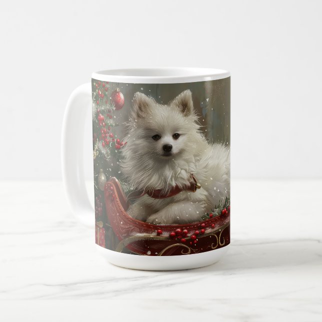 American Eskimo Dog Christmas Festive  Coffee Mug (Front Left)