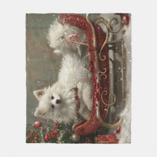 American Eskimo Dog Christmas Festive Fleece Blanket