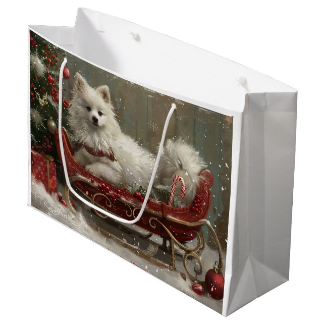 American Eskimo Dog Christmas Festive  Large Gift Bag (Front Angled)