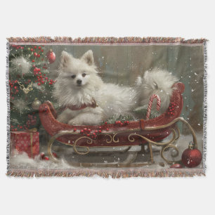 American Eskimo Dog Christmas Festive  Throw Blanket