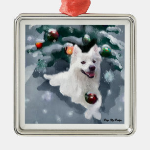 American Eskimo Dog Christmas Metal Ornament