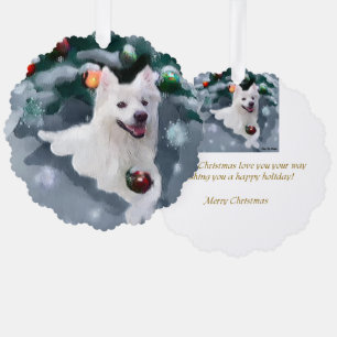 American Eskimo Dog Christmas Ornament Card