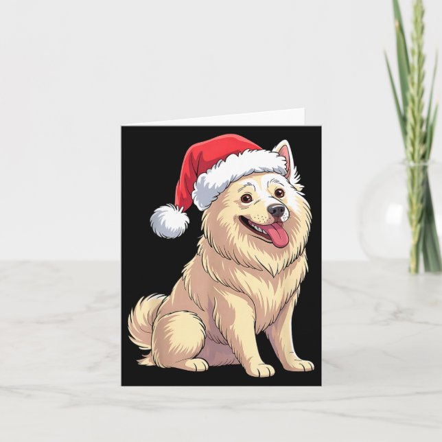 American Eskimo Dog Christmas Santa Hat Pet Dog Lo Card (Front)