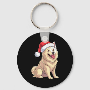 American Eskimo Dog Christmas Santa Hat Pet Dog Lo Keychain