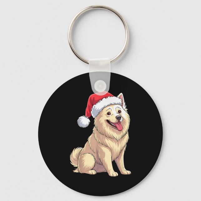 American Eskimo Dog Christmas Santa Hat Pet Dog Lo Keychain (Front)