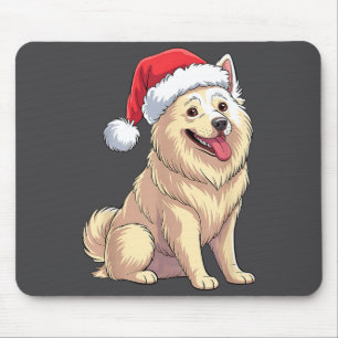 American Eskimo Dog Christmas Santa Hat Pet Dog Lo Mouse Pad