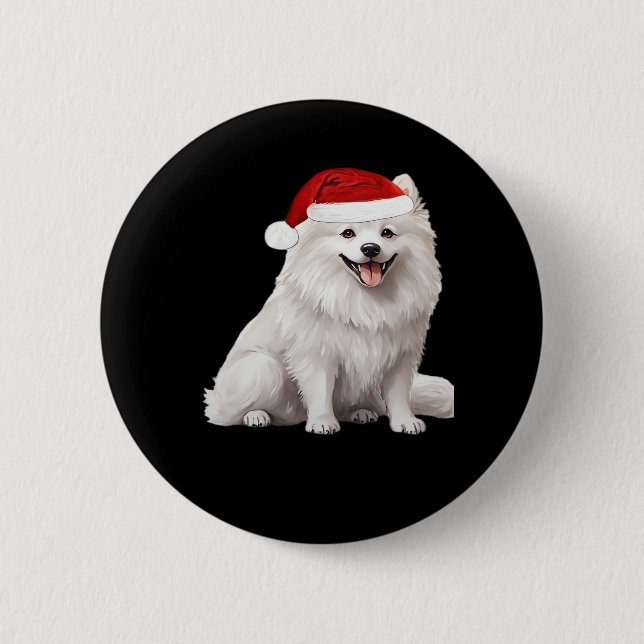 American Eskimo Dog Christmas Tree Dog Puppy Water 2 Inch Round Button (Front)