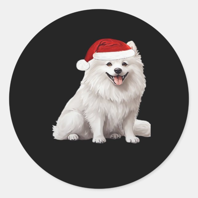 American Eskimo Dog Christmas Tree Dog Puppy Water Classic Round Sticker (Front)