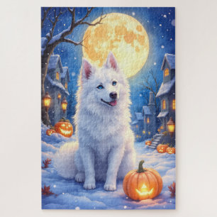 American Eskimo Dog Cozy Halloween Moonlight Art Jigsaw Puzzle