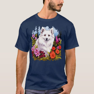 American Eskimo Dog Cute Flower Mountain Puppy Dog T-Shirt