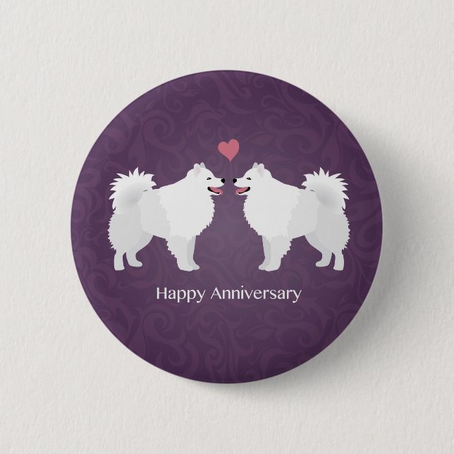 American Eskimo Dog Happy Anniversary Design 2 Inch Round Button (Front)