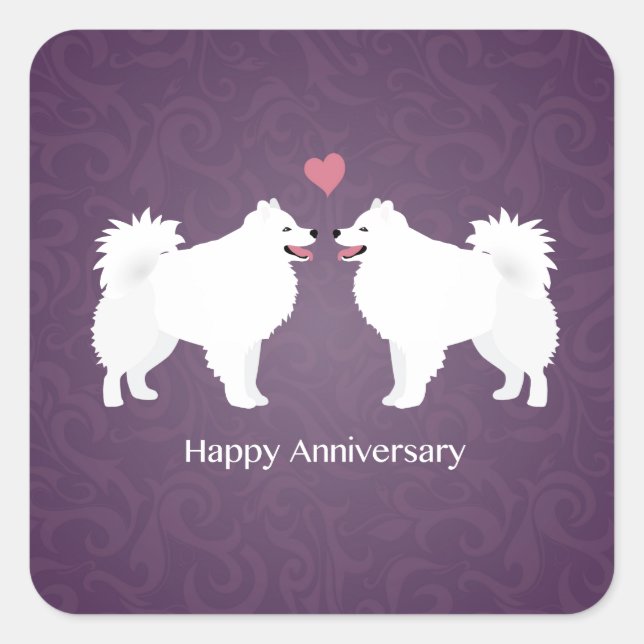 American Eskimo Dog Happy Anniversary Design Square Sticker (Front)