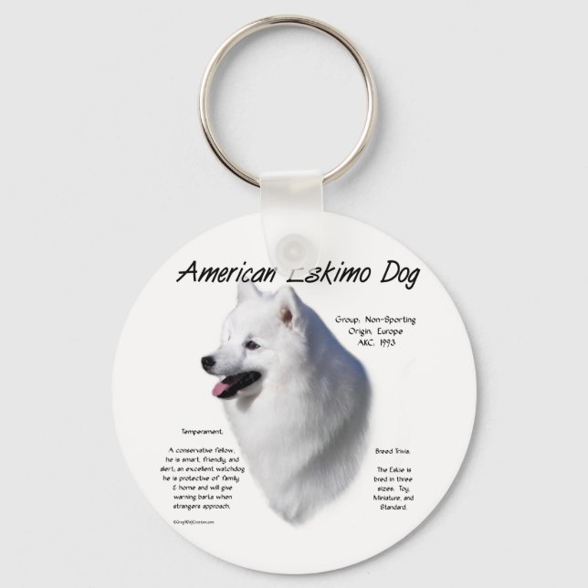 American Eskimo Dog History; All About Eskies Keychain (Front)