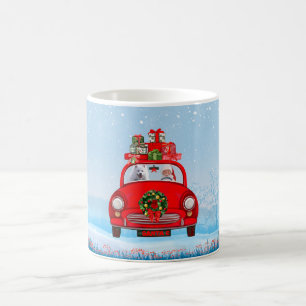 American Eskimo Dog In Car With Santa Clause  Coffee Mug
