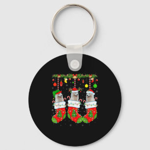 American Eskimo Dog In Christmas Socks Funny Dog L Keychain