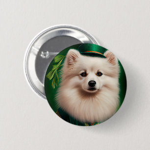 American Eskimo dog in St. Patrick's Day Dress 2 Inch Round Button