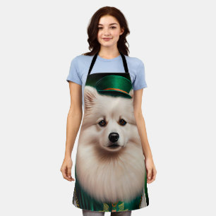 American Eskimo dog in St. Patrick's Day Dress Apron