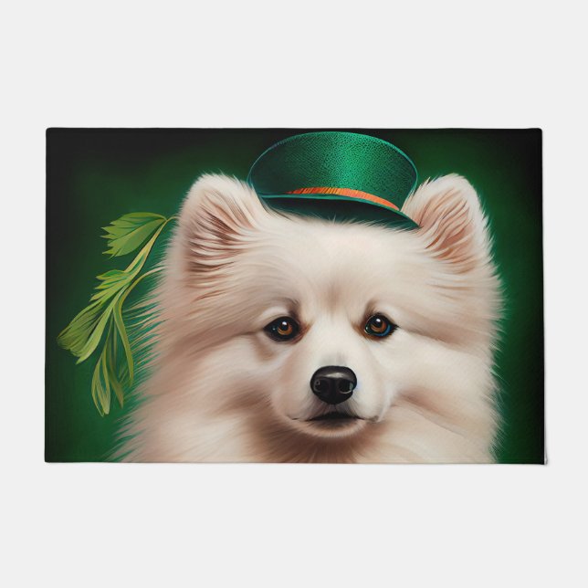 American Eskimo dog in St. Patrick's Day Dress Doormat (Front)