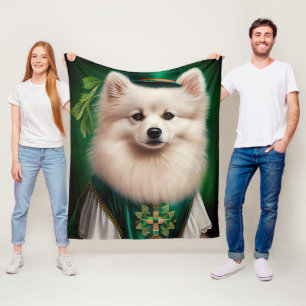 American Eskimo dog in St. Patrick's Day Dress Fleece Blanket