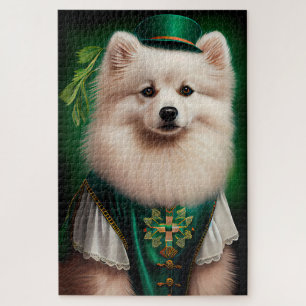American Eskimo dog in St. Patrick's Day Dress Jigsaw Puzzle
