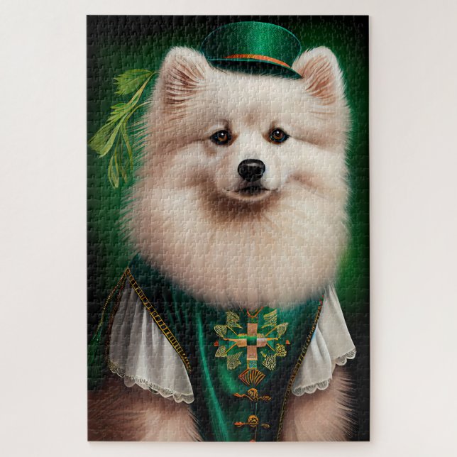 American Eskimo dog in St. Patrick's Day Dress Jigsaw Puzzle (Vertical)