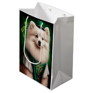 American Eskimo dog in St. Patrick's Day Dress Medium Gift Bag