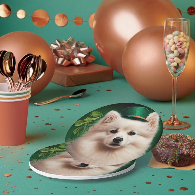 American Eskimo dog in St. Patrick's Day Dress Paper Plate (Multi)