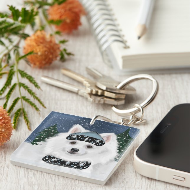American Eskimo Dog  Keychain (Front Right)
