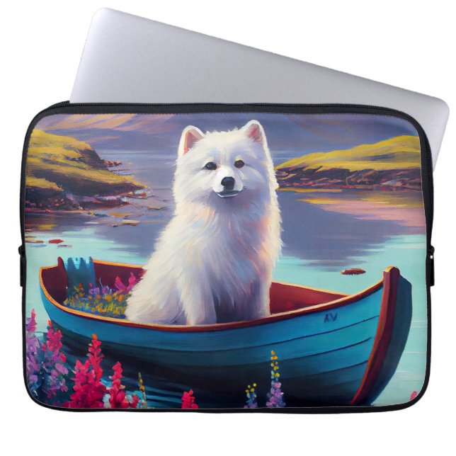 American Eskimo Dog on Paddle: A Scenic Adventure Laptop Sleeve (Front)