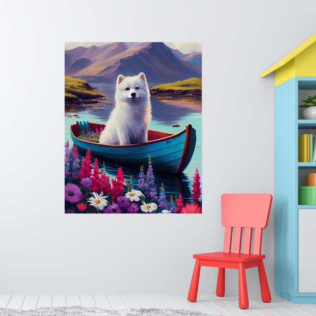American Eskimo Dog on Paddle: A Scenic Adventure Poster (Nursery 1)