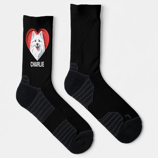 American Eskimo Dog Owner Lover Custom Text Name  Socks (Right)