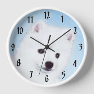 American Eskimo Dog Painting - Original Dog Art Clock