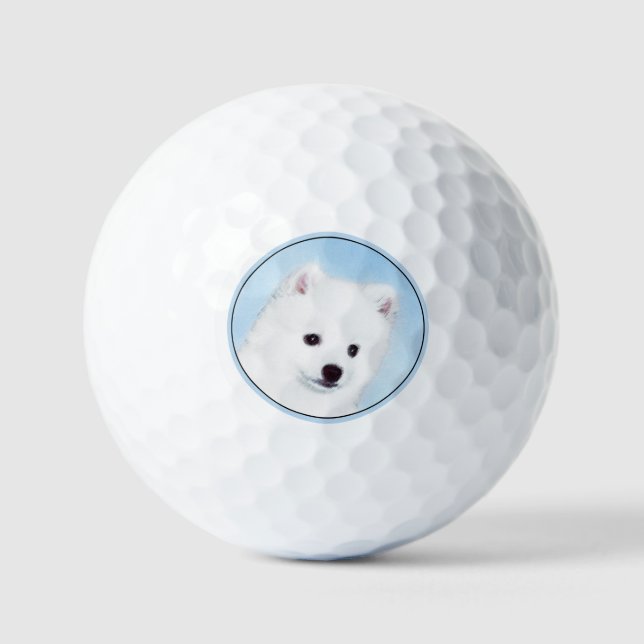 American Eskimo Dog Painting - Original Dog Art Golf Balls (Front)