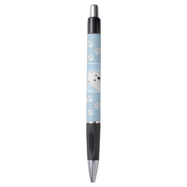 American Eskimo Dog Painting - Original Dog Art Pen (Front Vertical)