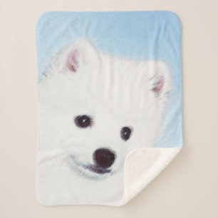 American Eskimo Dog Painting - Original Dog Art Sherpa Blanket