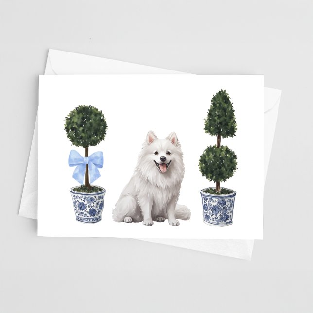 American Eskimo Dog Puppy Topiary Watercolor Card (Creator Uploaded)