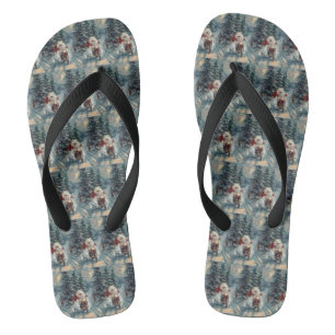 American Eskimo Dog Riding Motorcycle Christmas Flip Flops