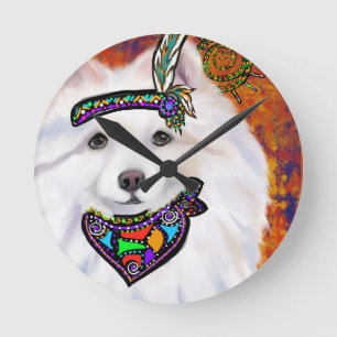 American Eskimo Dog Round Clock